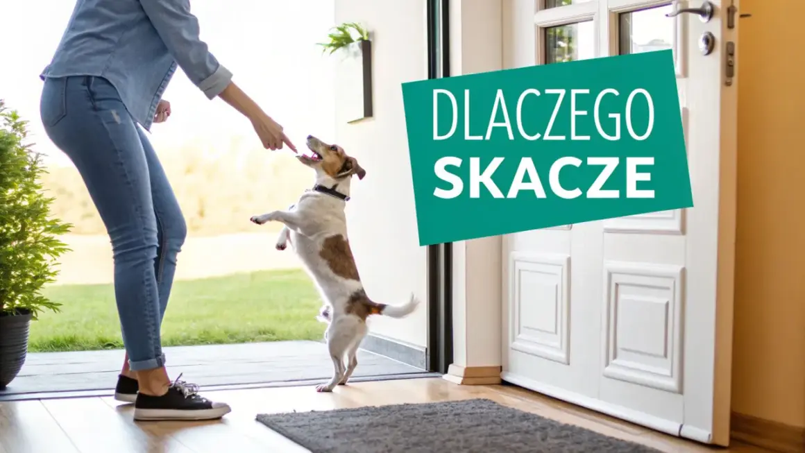 Jak oduczyć psa skakania? Trening z przysmakiem przy drzwiach, by pies nie skakał na powitanie.
